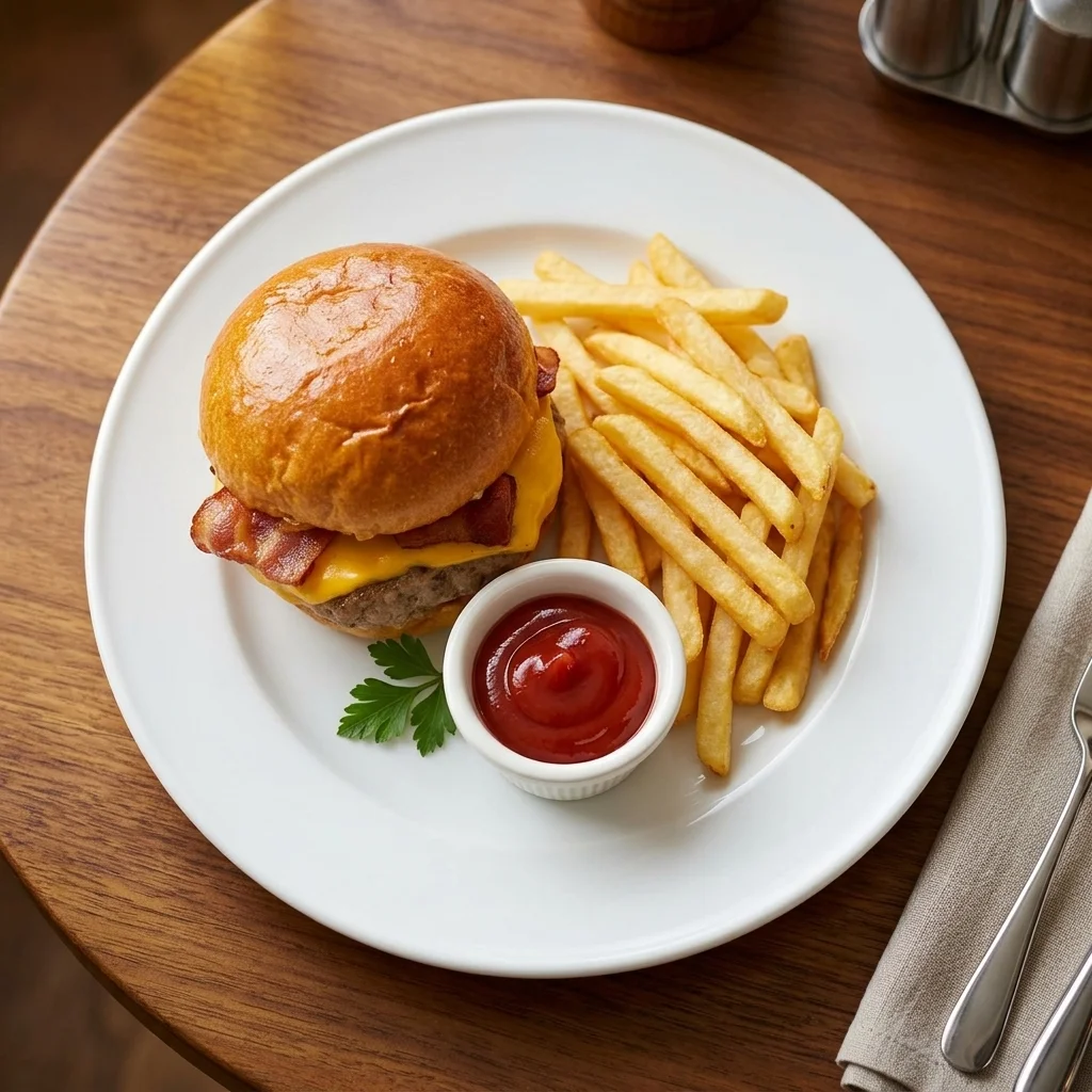 Classic Beef Burger at Pelly Pine Restaurant in Pelly, SK
